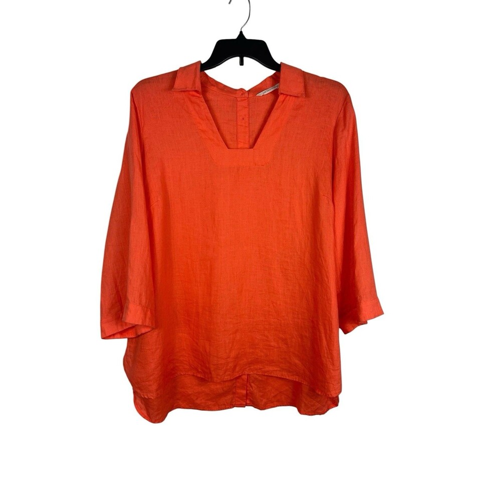 Soft Surroundings 1X Coral Orange 100% Linen Tunic Top Relaxed Back Buttons